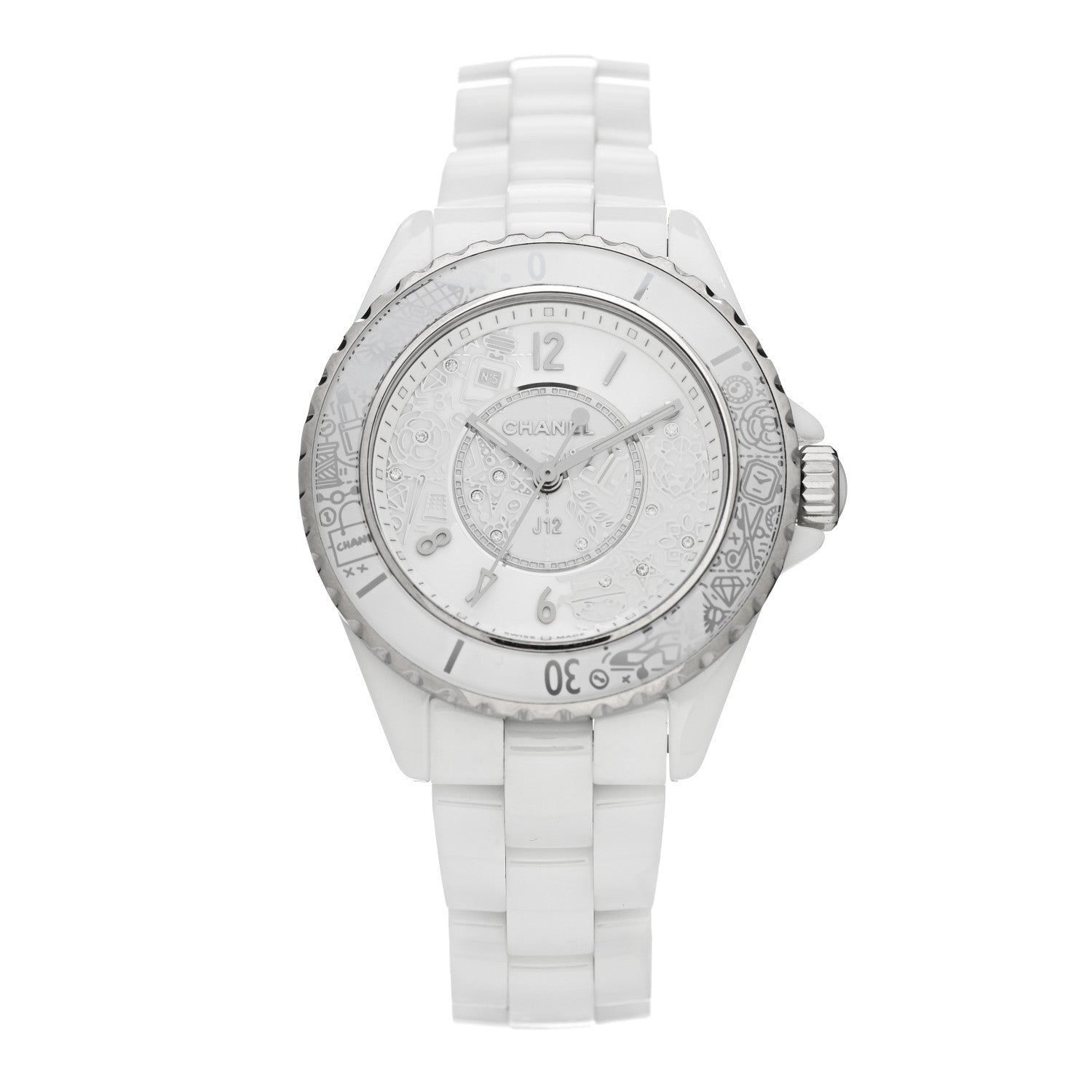 Chanel Stainless Steel Ceramic Diamond 33mm J12 Limited Edition Quartz Watch White 1 of 4