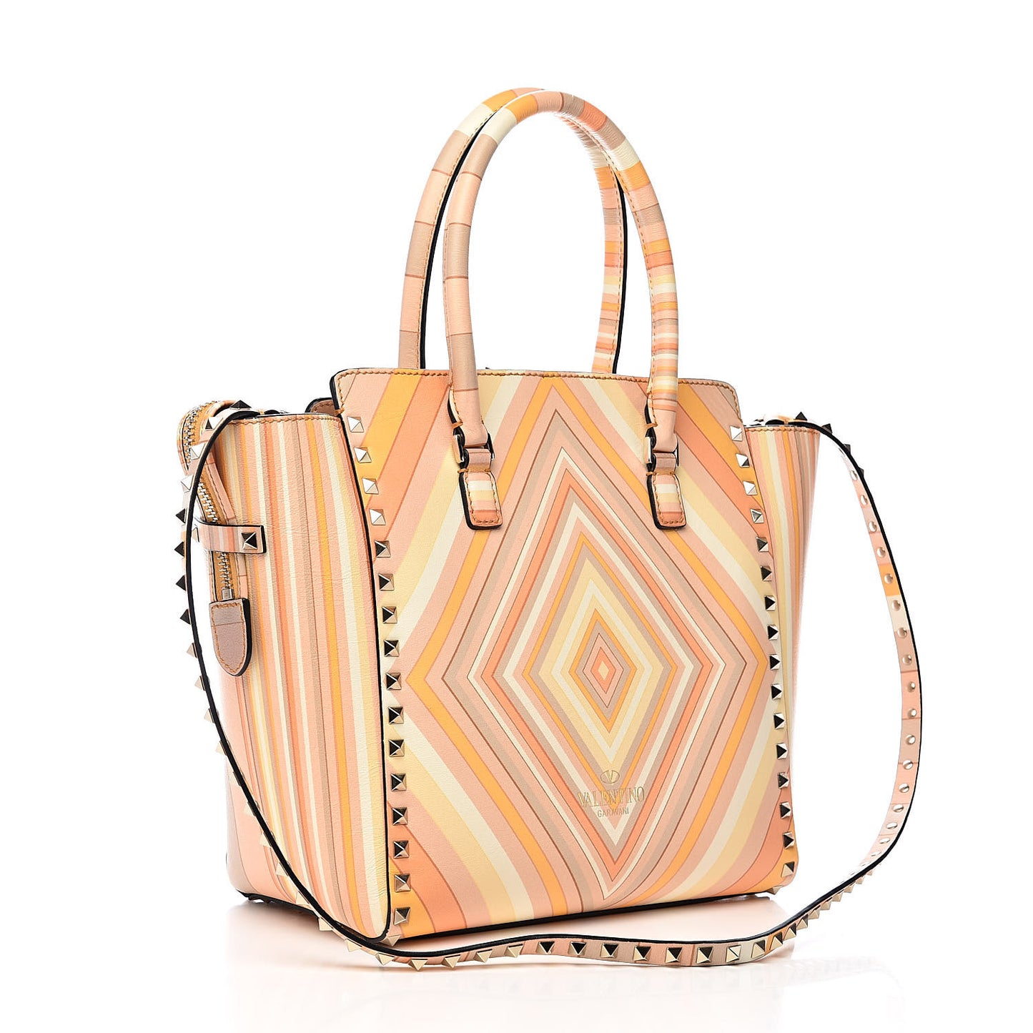 Vitello Native Couture 1975 Rockstud Double Handle Tote Mandarin Sorbet