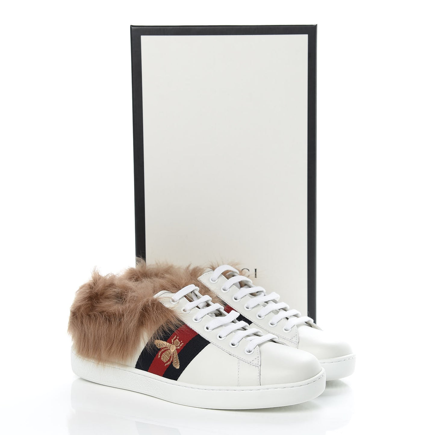 Calfskin Wool Web Bee Embroidered Mens Ace Sneakers 7.5 White