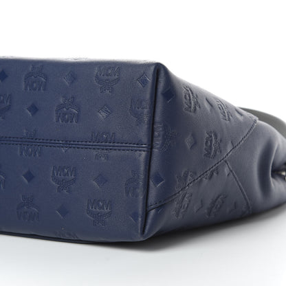 MCM Calfskin Ottomar Monogram Medium Klara Hobo Navy Blue 10 of 13
