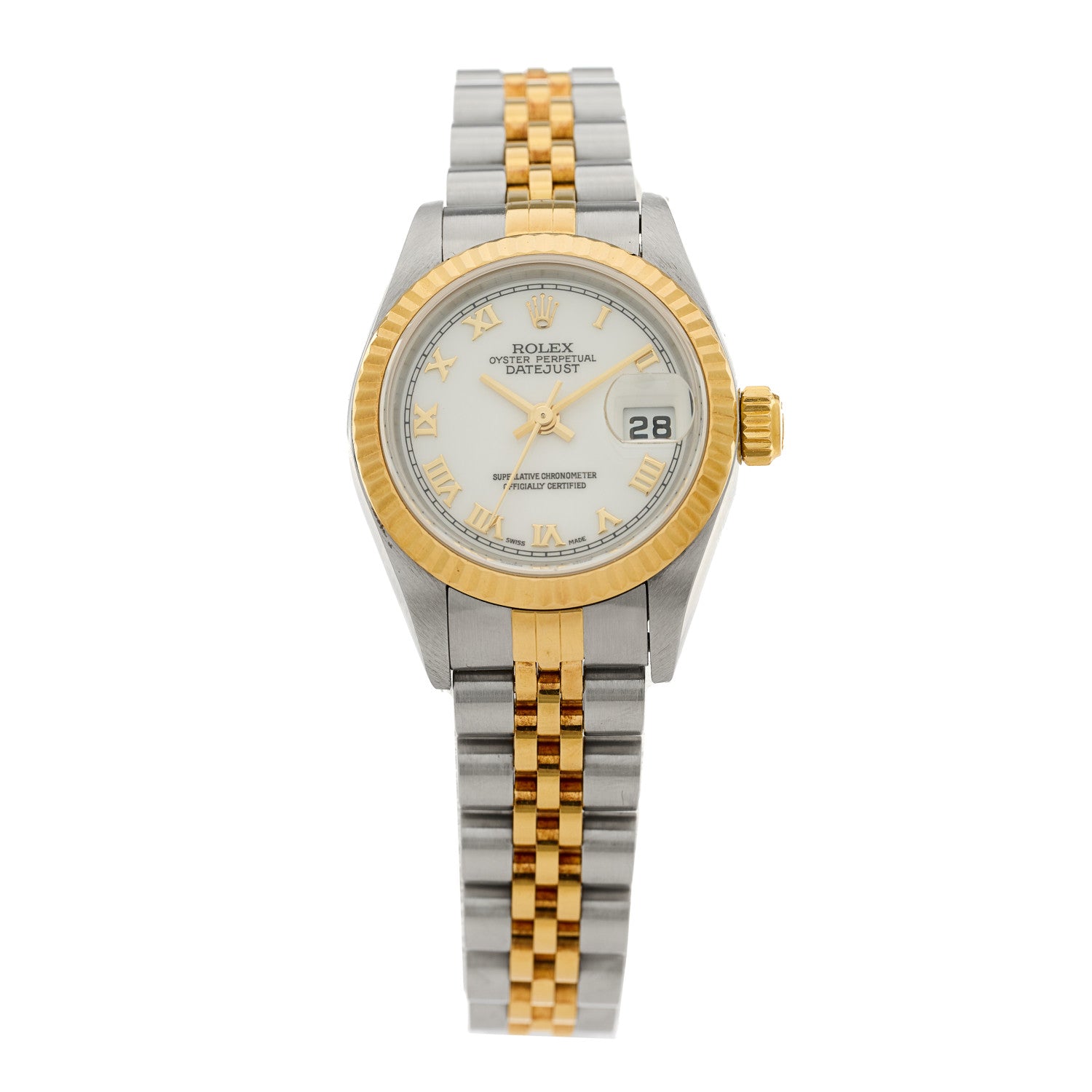 Rolex Stainless Steel 18K Yellow Gold 26mm Oyster Perpetual Datejust Watch White Roman 79173 1 of 4