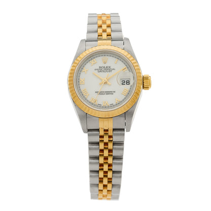 Rolex Stainless Steel 18K Yellow Gold 26mm Oyster Perpetual Datejust Watch White Roman 79173 1 of 4