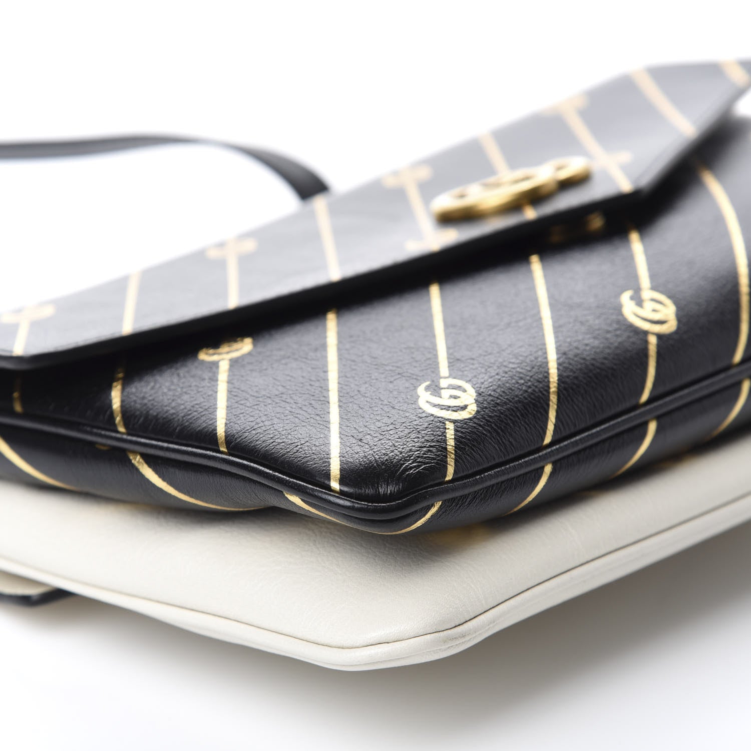Gucci Calfskin Diagonal GG Medium Thiara Double Envelope Shoulder Bag Black White 7 of 11