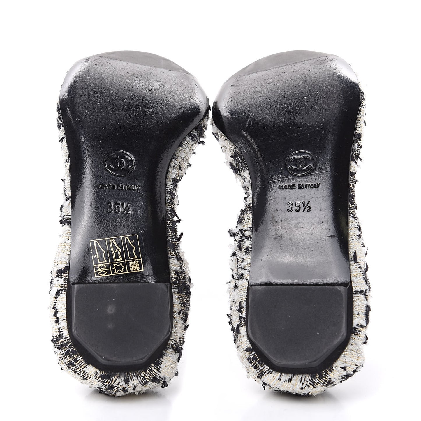 Tweed CC Elastic Cap Toe Ballerina Flats 35.5 Ecru Black Argent