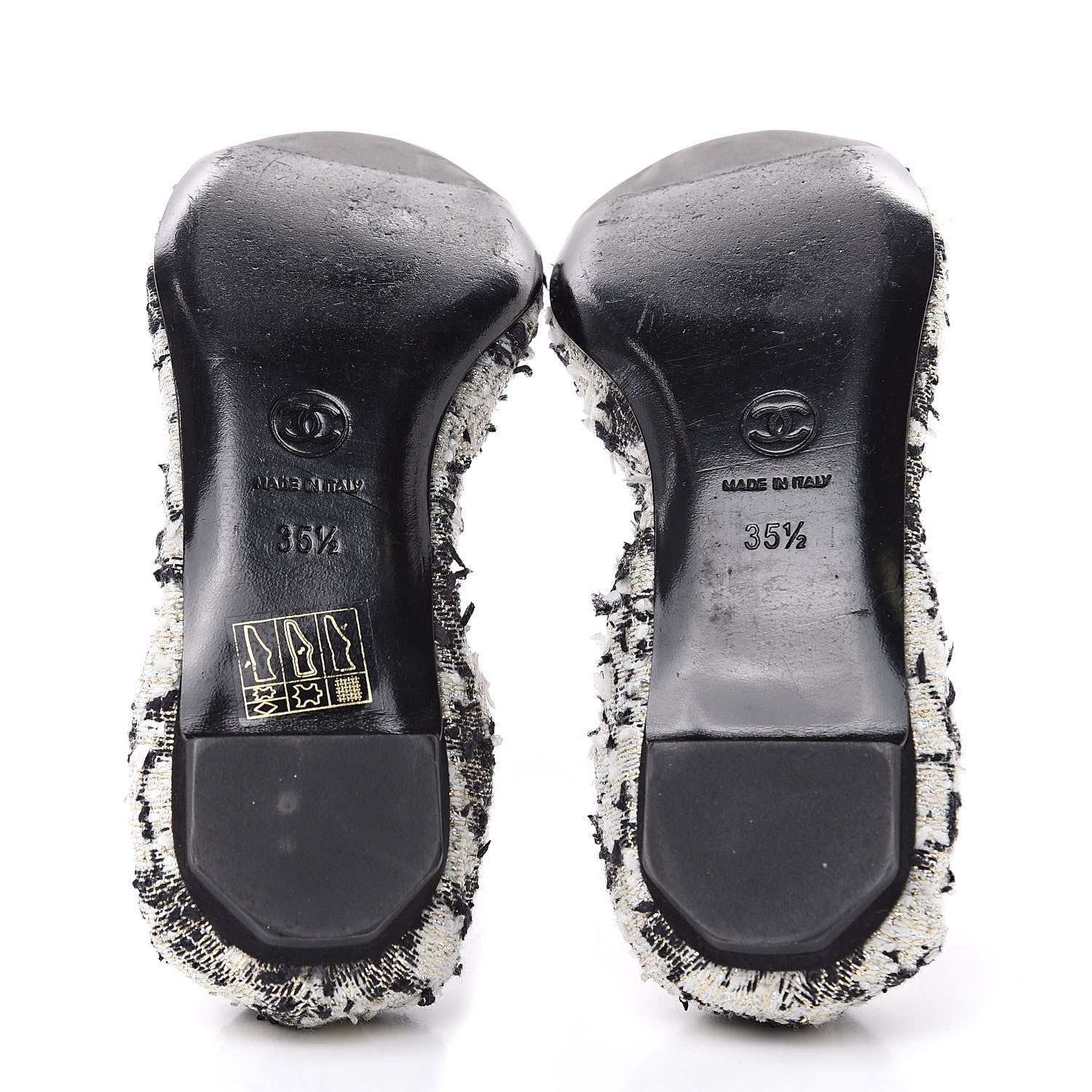 Chanel Tweed CC Elastic Cap Toe Ballerina Flats 35.5 Ecru Black Argent 4 of 9