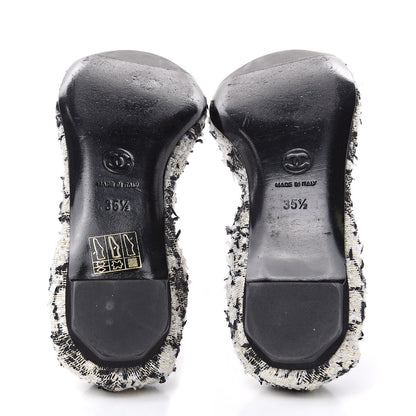 Chanel Tweed CC Elastic Cap Toe Ballerina Flats 35.5 Ecru Black Argent 4 of 9
