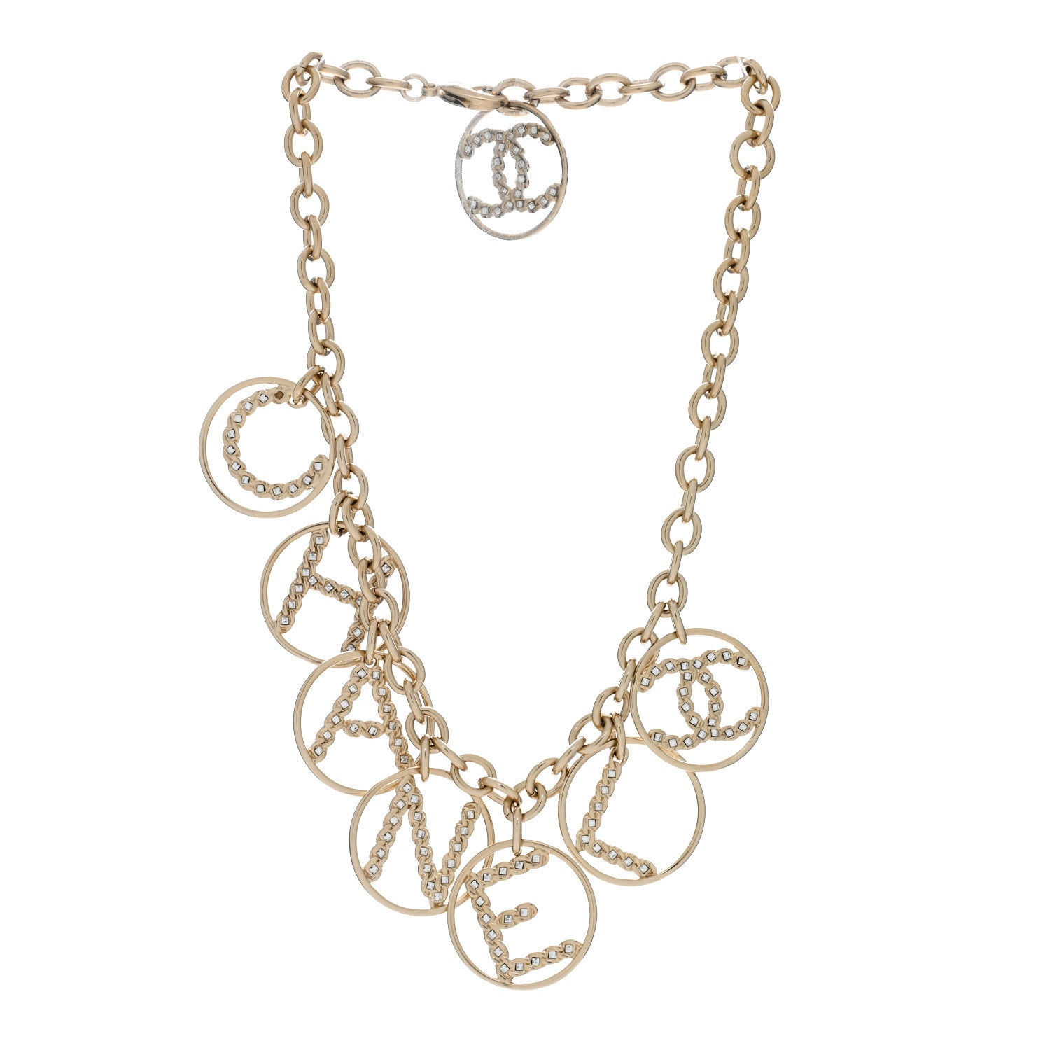 Chanel Metal Strass Crystal Logo Necklace Gold 3 of 4