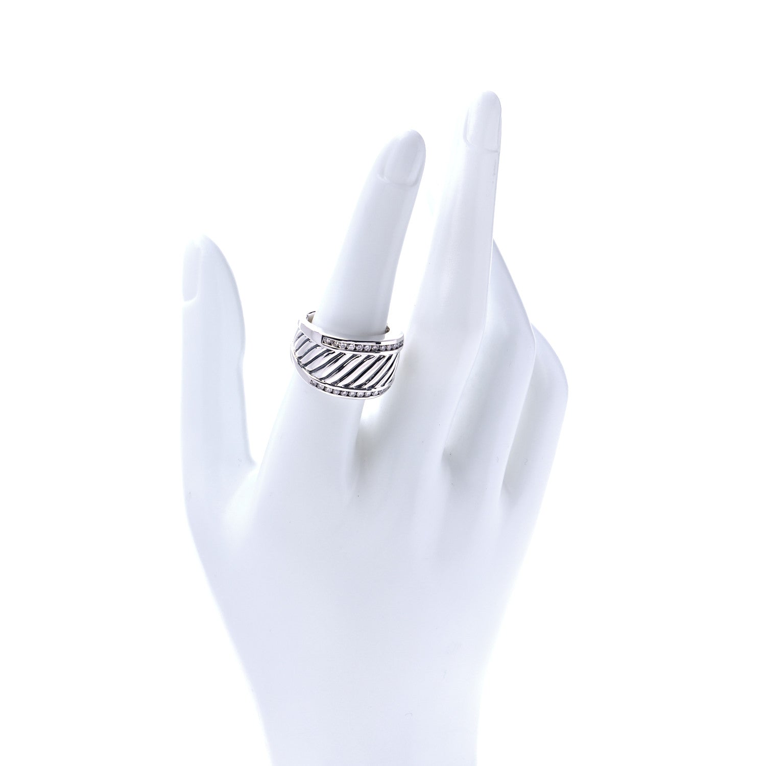 David Yurman Sterling Silver Diamond Cable Cigar Band Ring 56 7.5 2 of 6