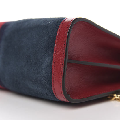 Gucci Suede Calfskin Web Small Ophidia Chain Shoulder Bag New Blue Romantic Cherry 8 of 9