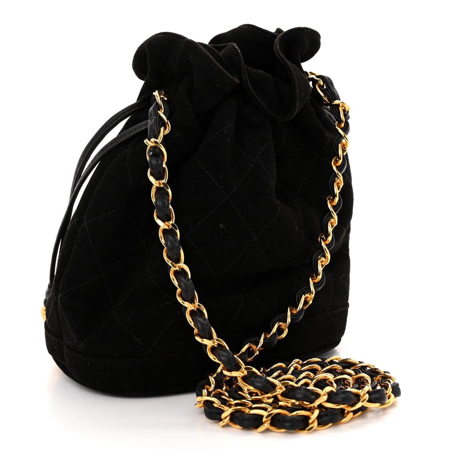 Suede Drawstring Tassel Bucket Bag Black