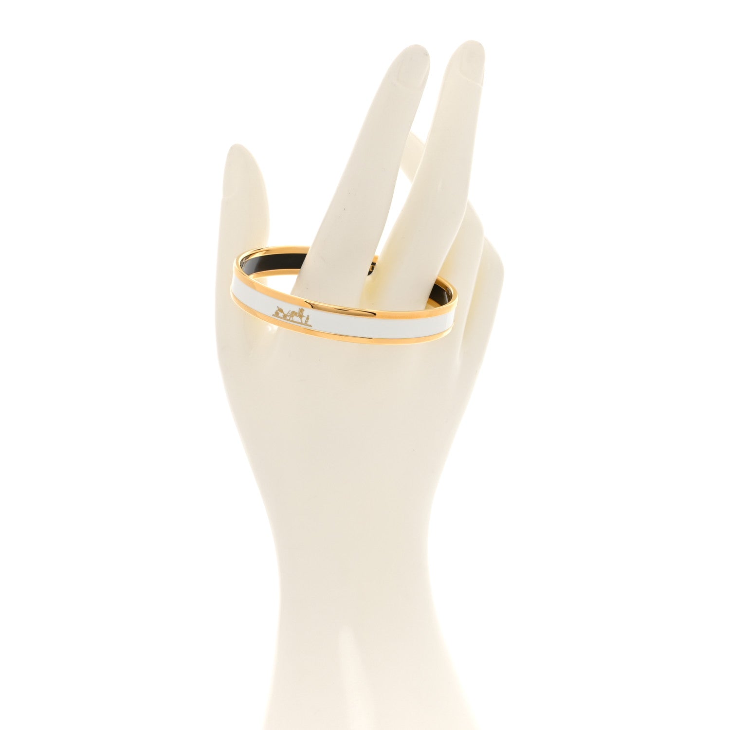 Hermes Enamel Printed Narrow Caleche Bracelet 65 White 2 of 5