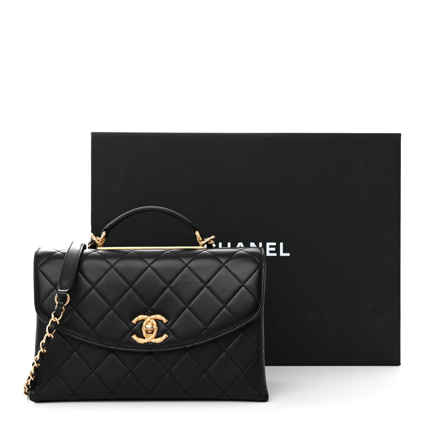 Lambskin Quilted Large Trendy Spirit Top Handle Bag Black