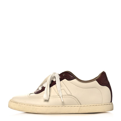 Hermes Calfskin Lizard Womens Quicker Sneakers 35 White Bordeaux 1 of 15
