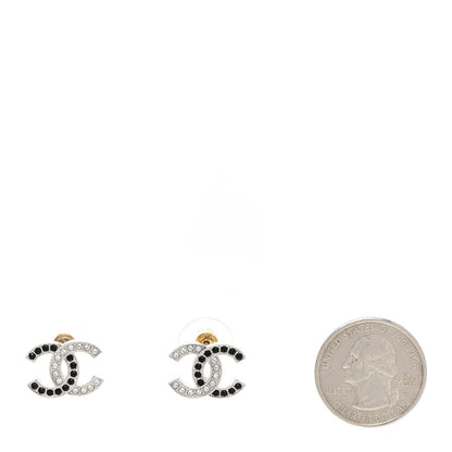 Chanel Crystal CC Stud Earrings Black Silver 2 of 5