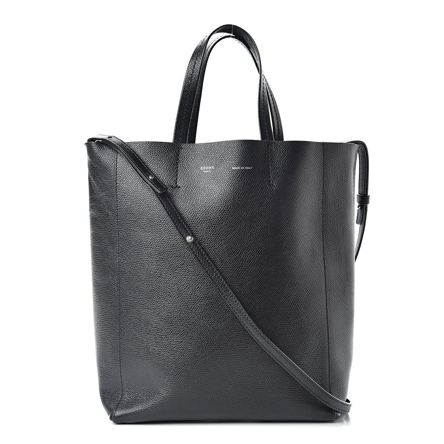 Grained Calfskin Small Vertical Cabas Black