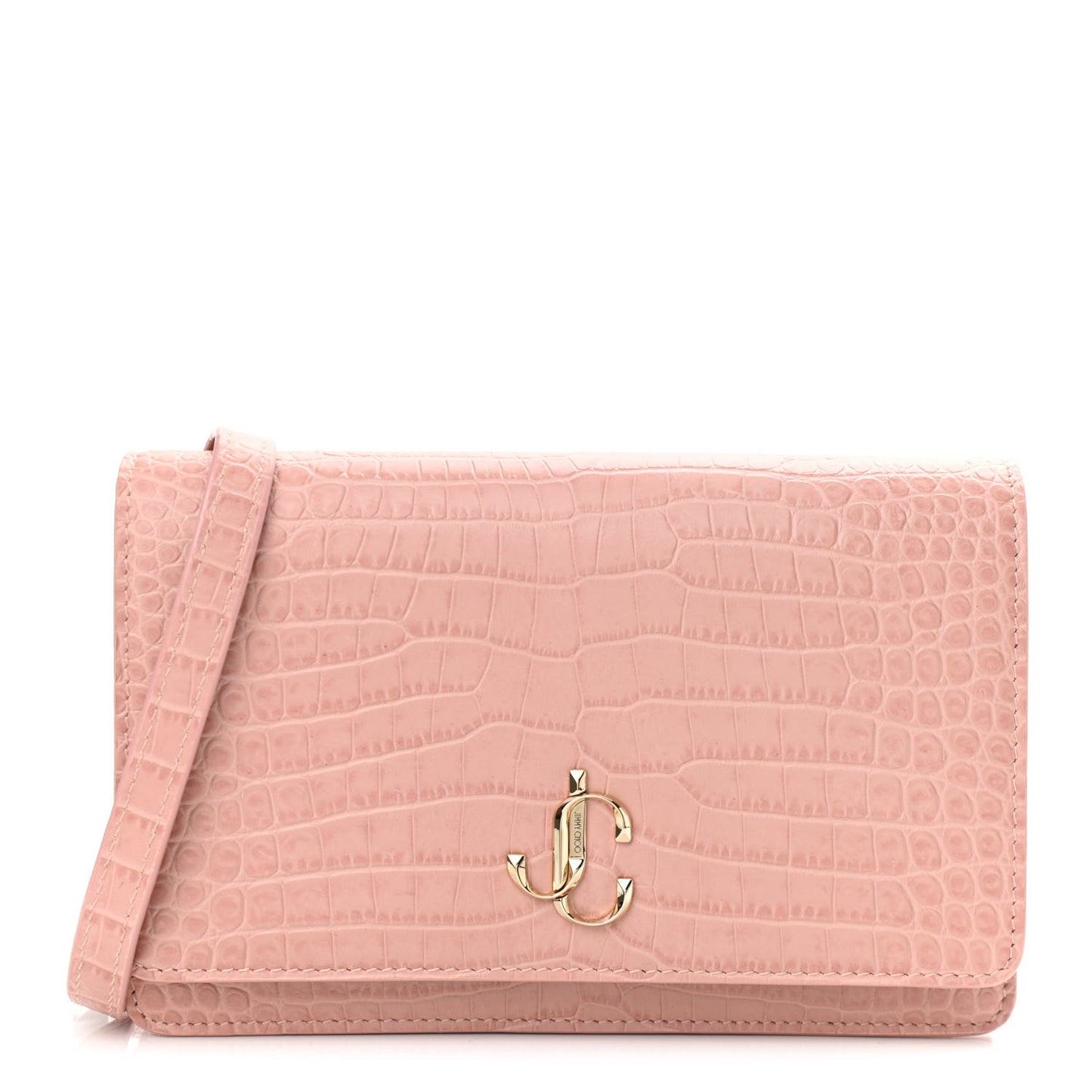 Calfskin Crocodile Embossed Palace Crossbody Pink