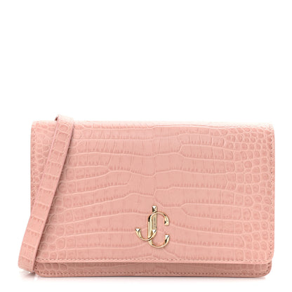 Jimmy Choo Calfskin Crocodile Embossed Palace Crossbody Pink 1 of 10