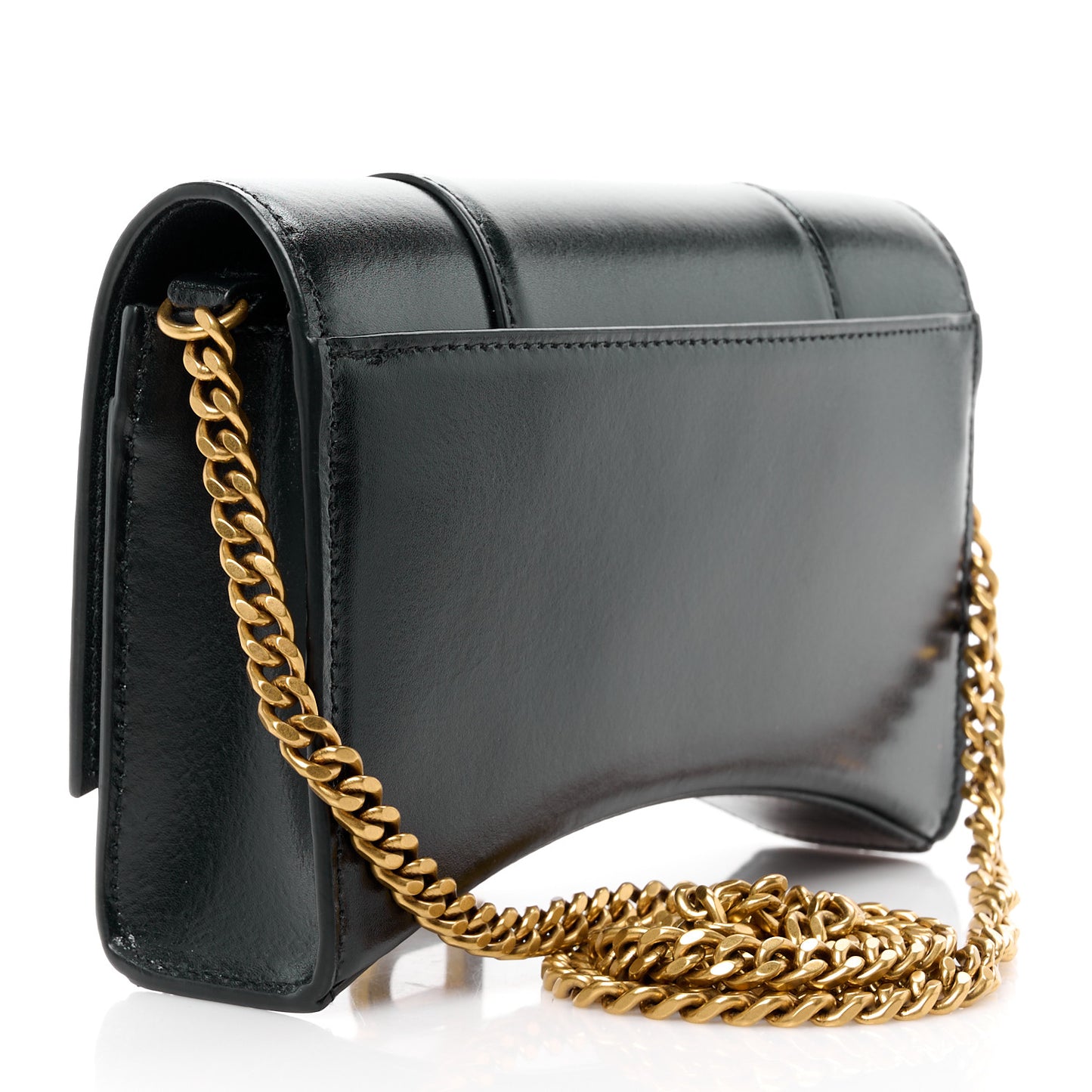 Shiny Box Calfskin Hourglass Chain Bag Black