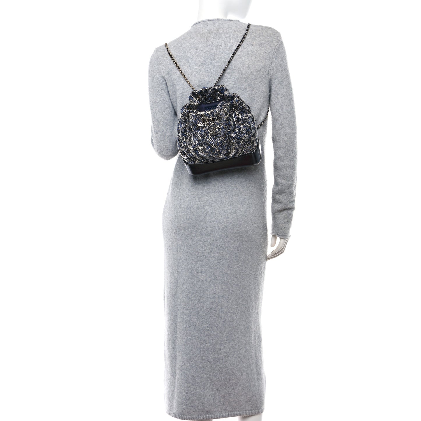 Tweed PVC Quilted Gabrielle Backpack Navy Black