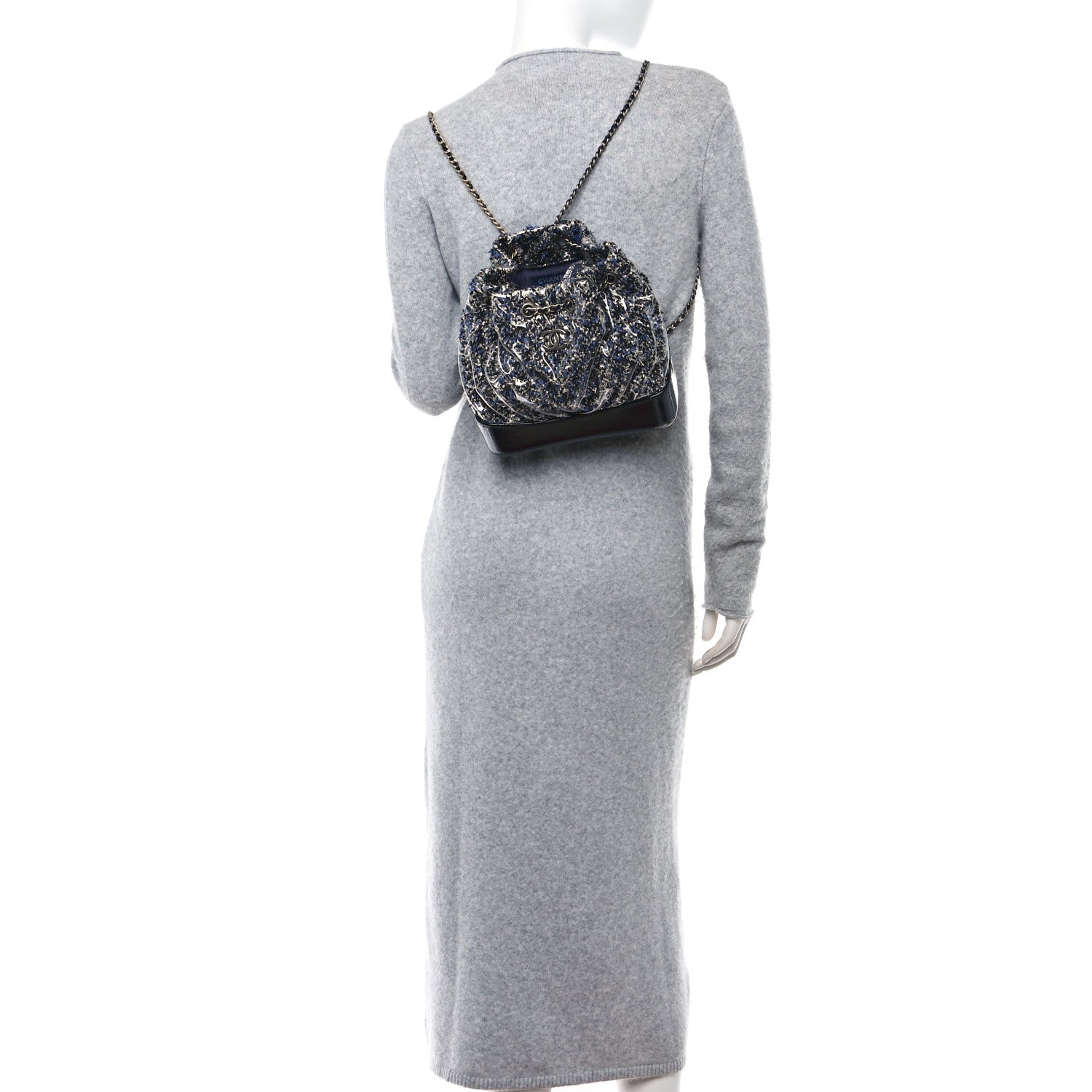 Chanel Tweed PVC Quilted Gabrielle Backpack Navy Black 2 of 10