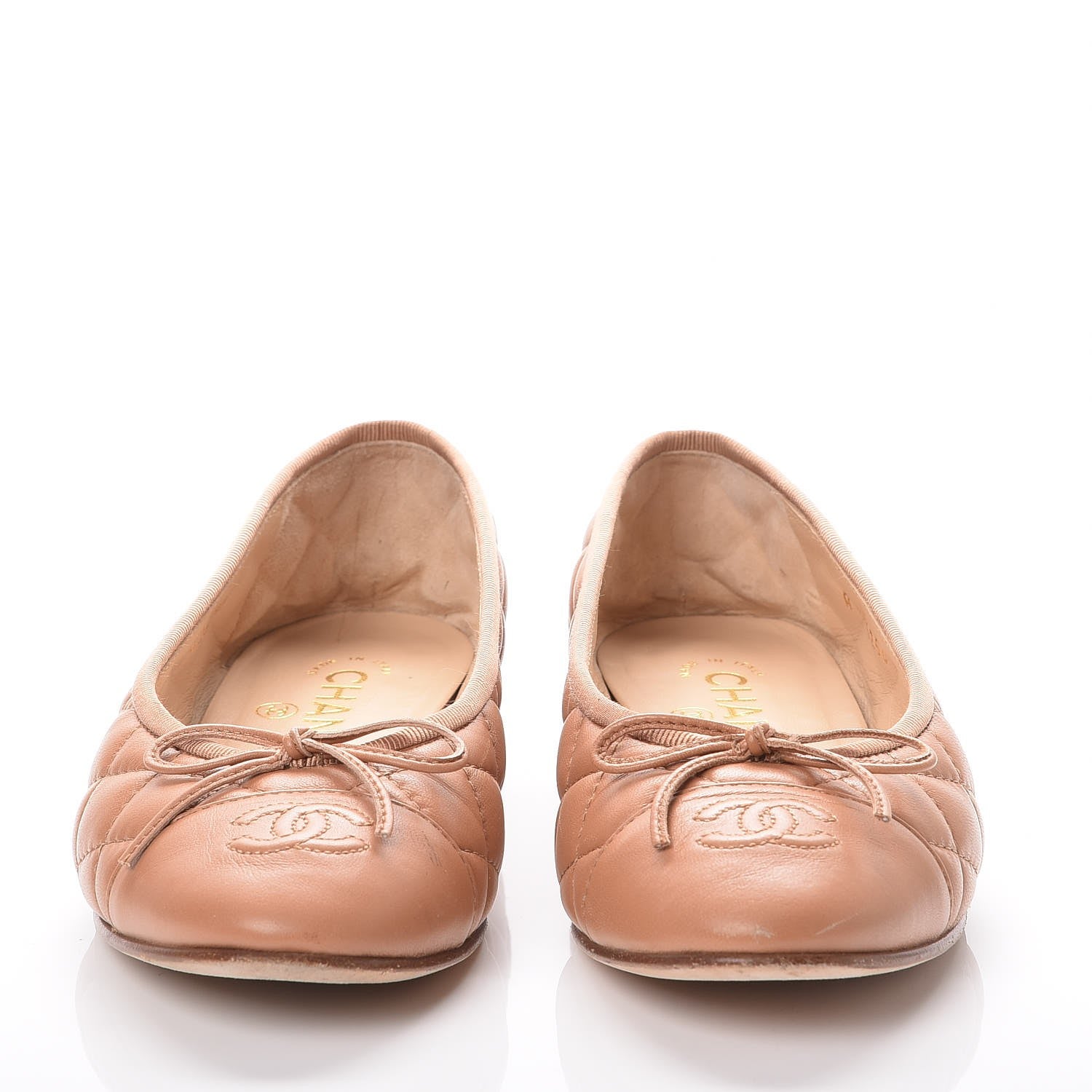 Chanel Lambskin Quilted CC Cap Toe Ballerina Flats 36.5 Dark Beige 2 of 8