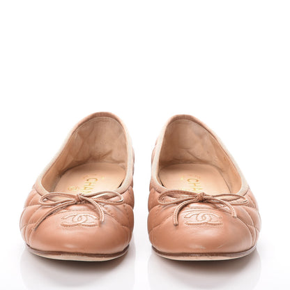 Chanel Lambskin Quilted CC Cap Toe Ballerina Flats 36.5 Dark Beige 2 of 8