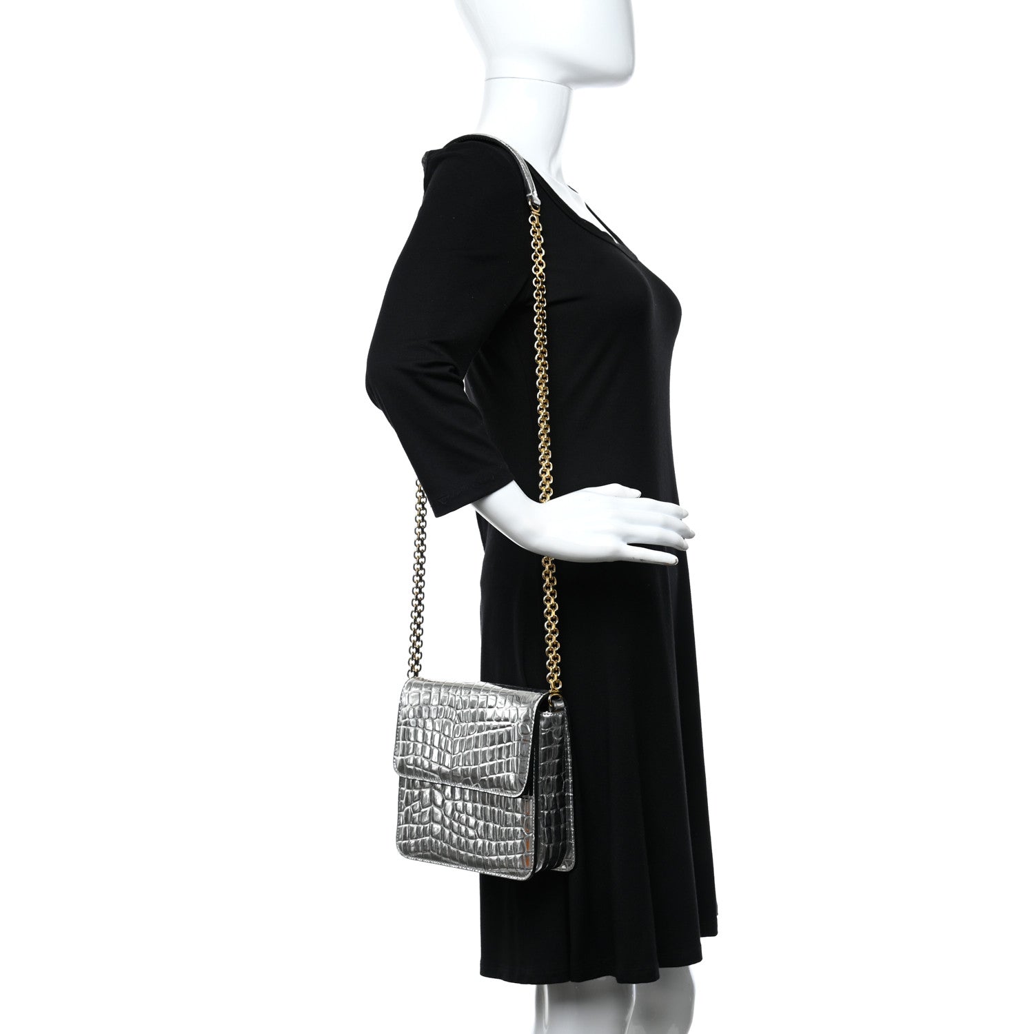 Stella McCartney Embossed Crocodile Effect Grace Silver 2 of 8