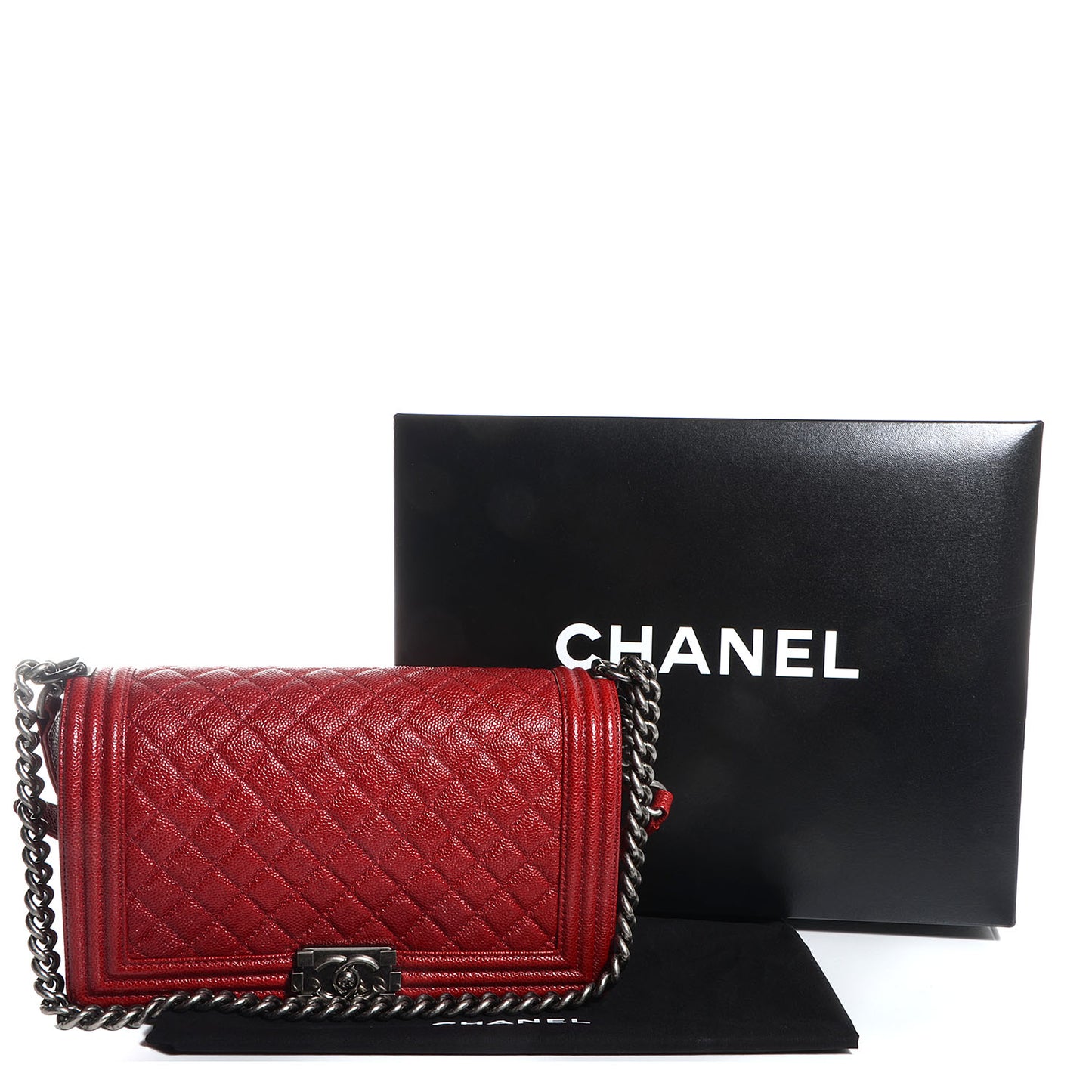 Caviar Quilted New Medium Boy Flap Dark Red