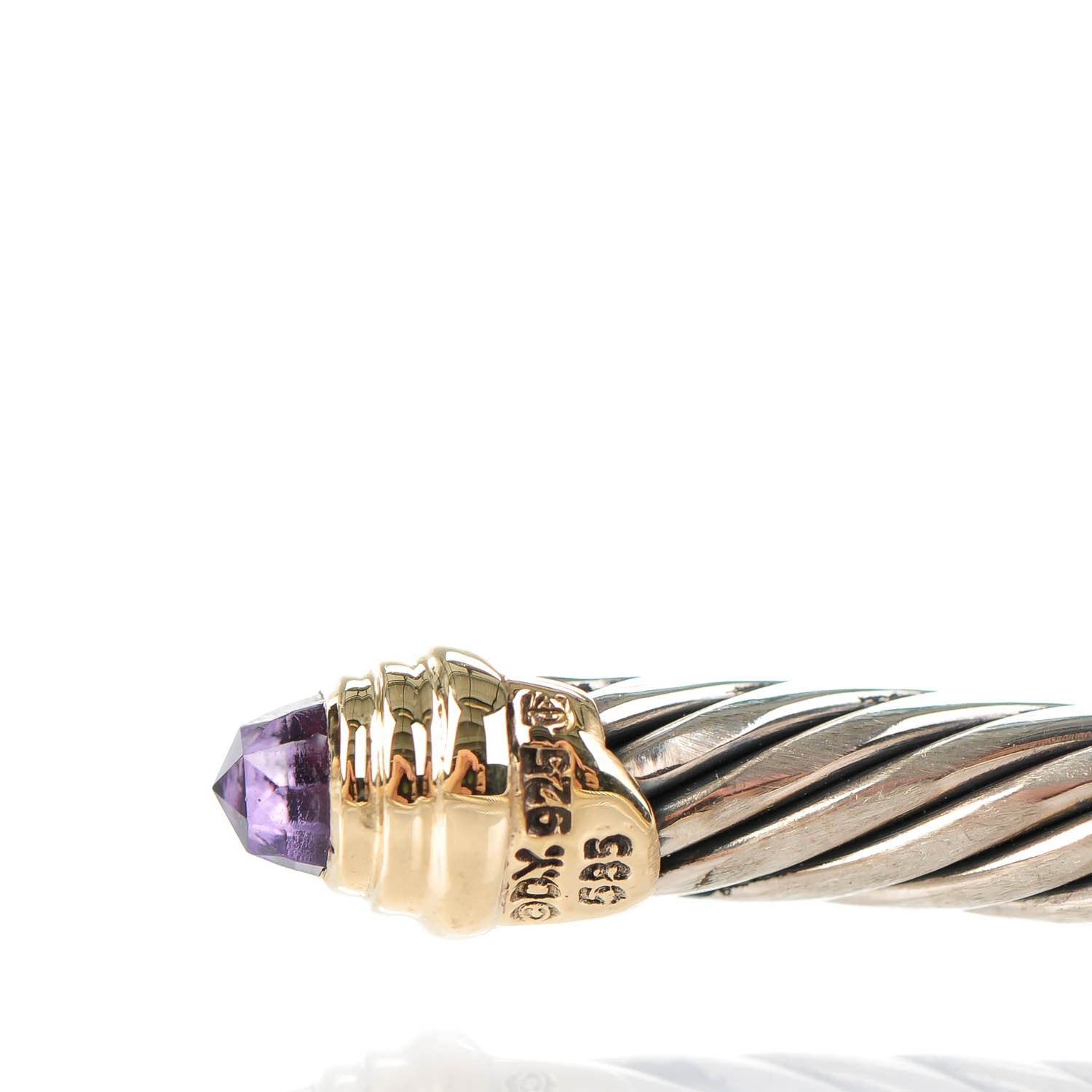 David Yurman Sterling Silver 14K Yellow Gold Amethyst 5mm Cable Classics Petite Color Bracelet 5 of 5