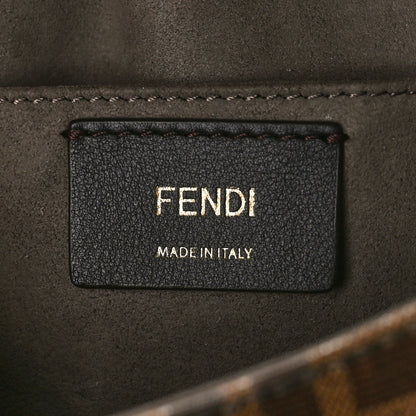 Fendi Glazed Fabric Vitello Century FF 1974 Stamp Patch Mini Double F Crossbody Bag Mogano Panna Black 6 of 11