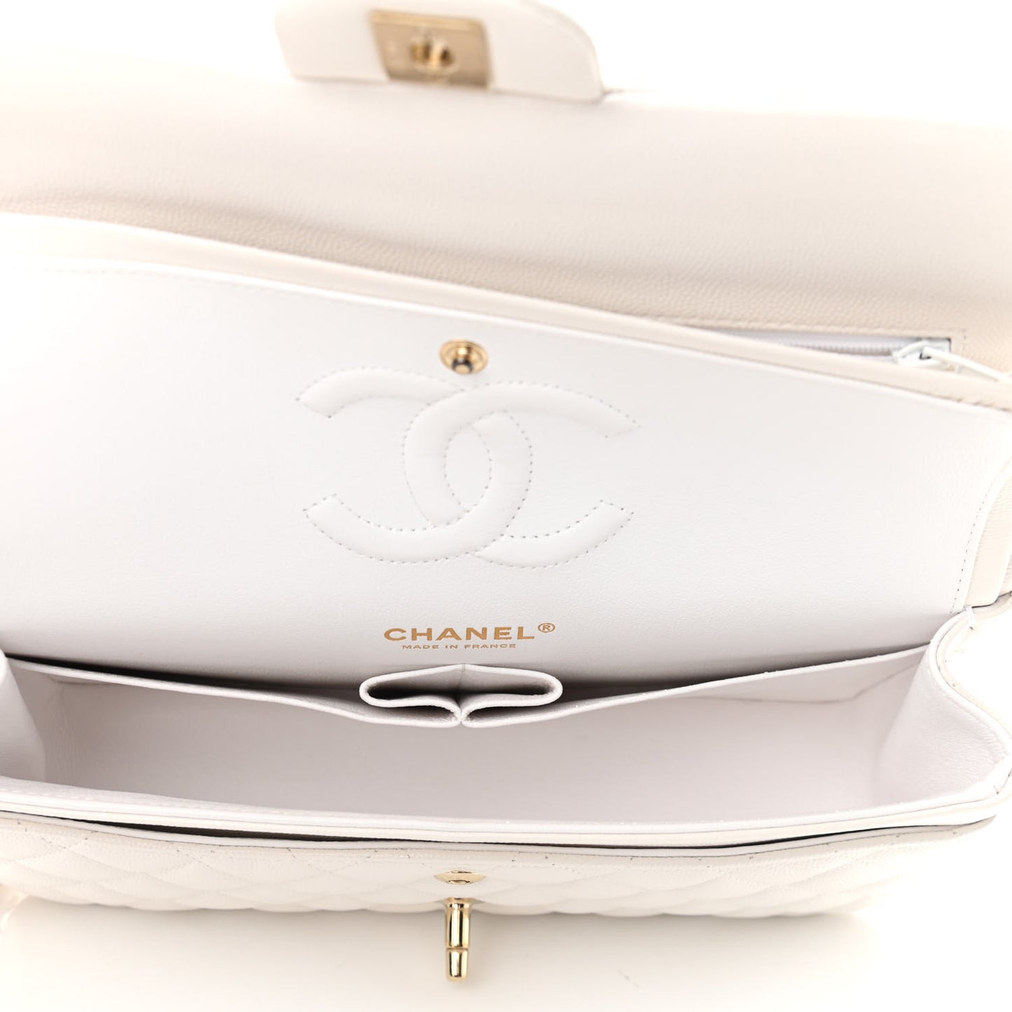 Caviar Quilted Medium Double Flap White