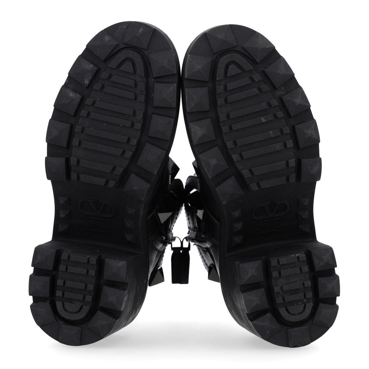 Calfskin Tonal Roman Stud Combat Boots 38.5 Black