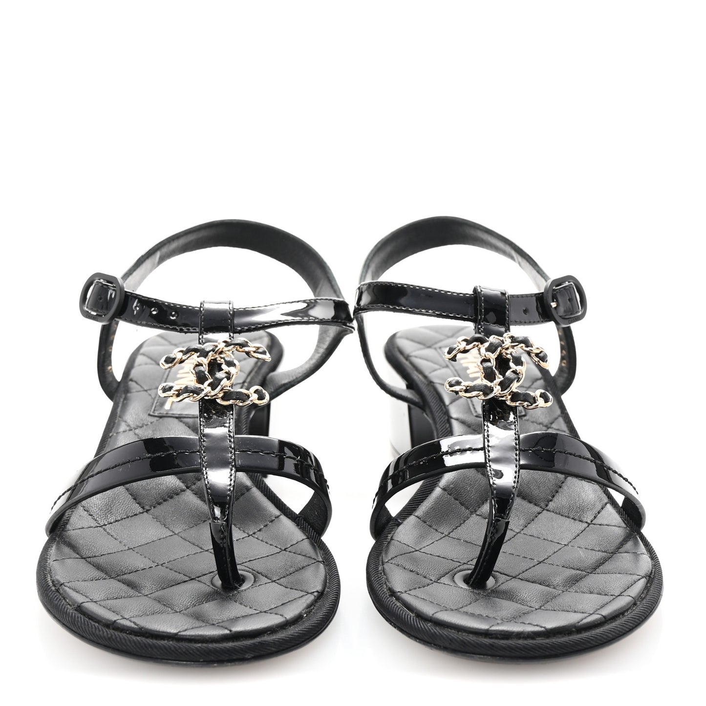 Patent CC Logo Thong Sandals 37 Black