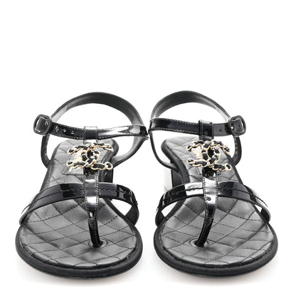 Chanel Patent CC Logo Thong Sandals 37 Black 3 of 9