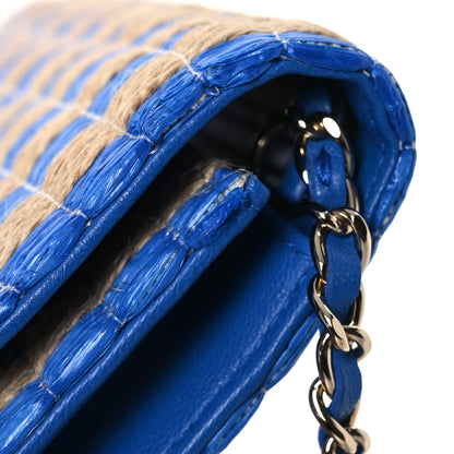 Chanel Raffia Jute Striped Belt Bag Blue Beige 13 of 14