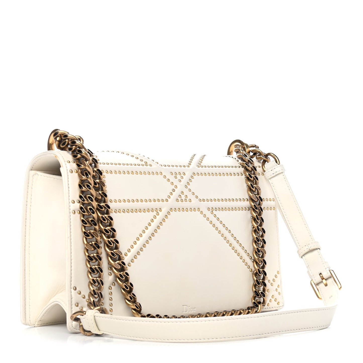Lambskin Studded Medium Diorama Flap Bag Latte