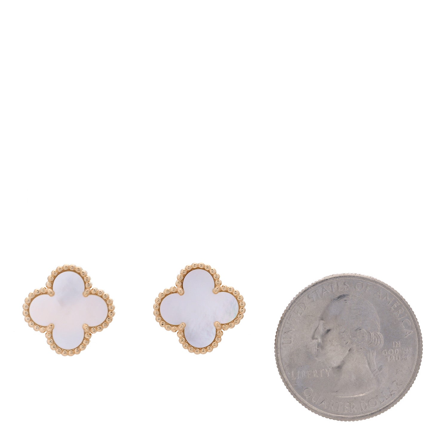 Van Cleef & Arpels 18K Yellow Gold Mother of Pearl Vintage Alhambra Earrings 2 of 5