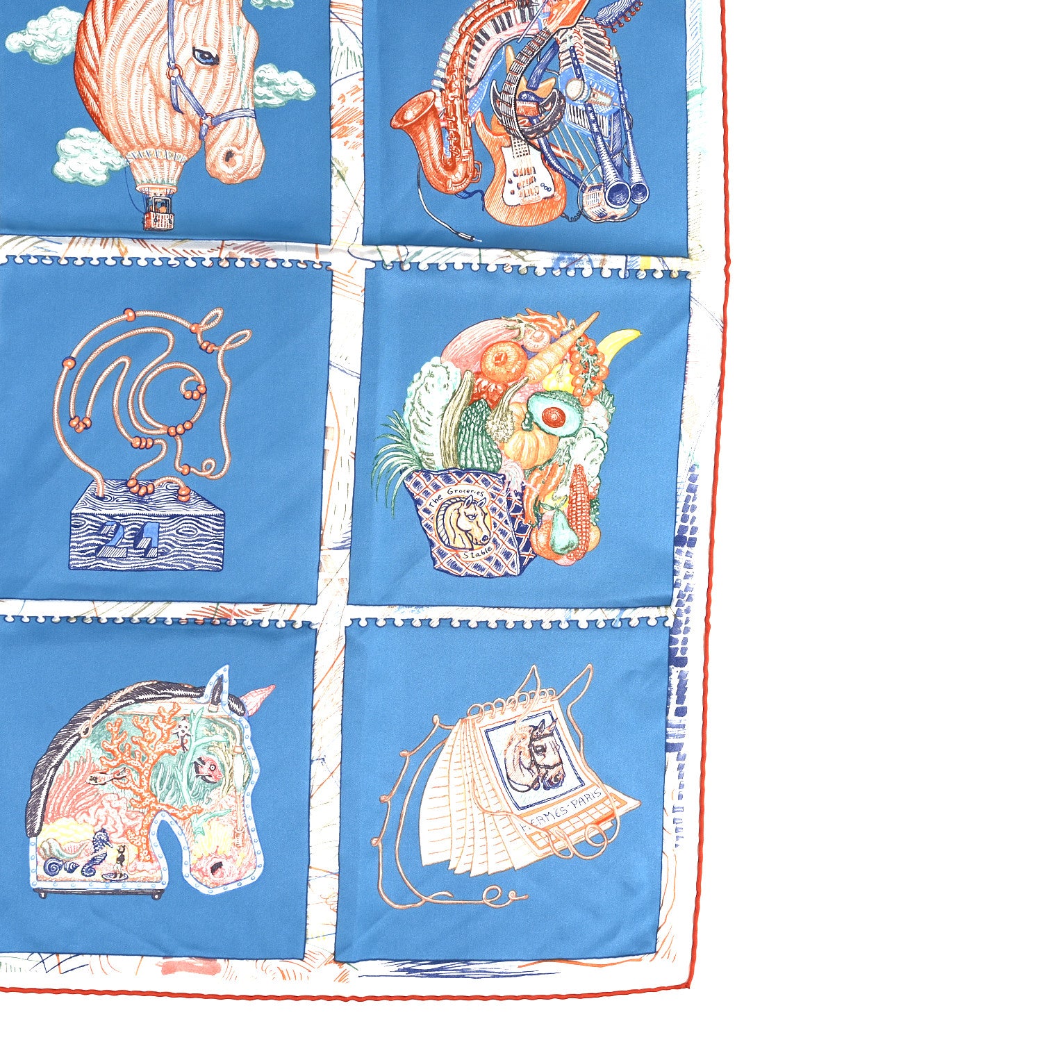 Hermes Silk Chevaloscope Scarf 90 Bleu Orange Multicolor 2 of 3