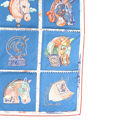 Hermes Silk Chevaloscope Scarf 90 Bleu Orange Multicolor 2 of 3