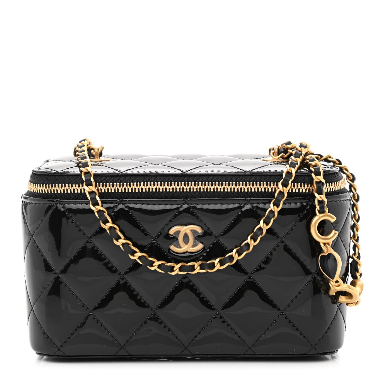 Chanel Patent Enamel Quilted Small Coco Hearts Vanity Case With Chain Black 1 of 11