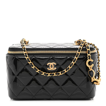 Chanel Patent Enamel Quilted Small Coco Hearts Vanity Case With Chain Black 1 of 11