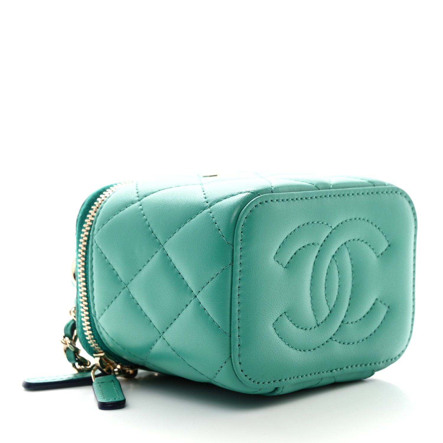 Chanel Lambskin Quilted Top Handle Mini Vanity Case With Chain Green 4 of 10