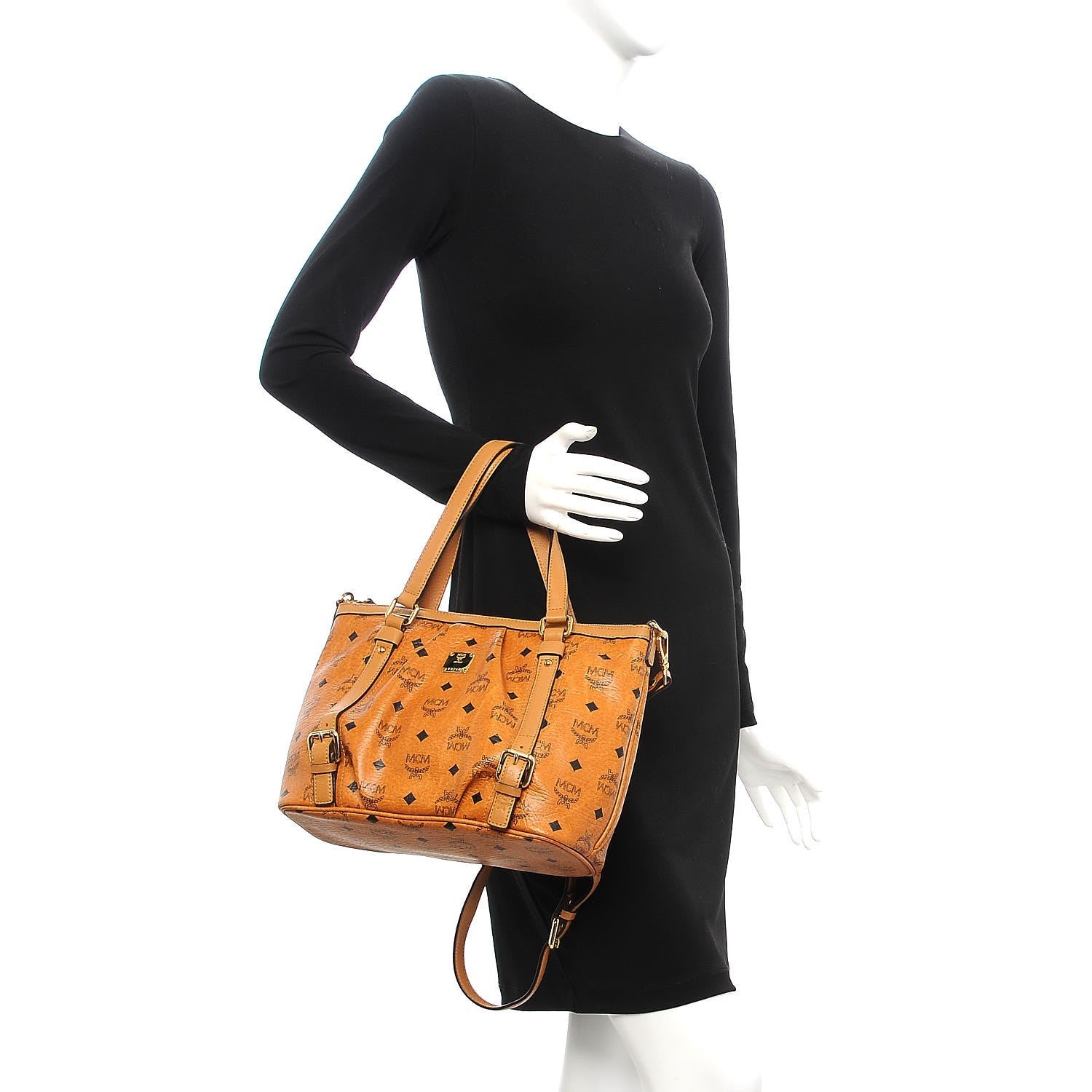 MCM Visetos Medium Essentials Shopper Tote Cognac 3 of 29