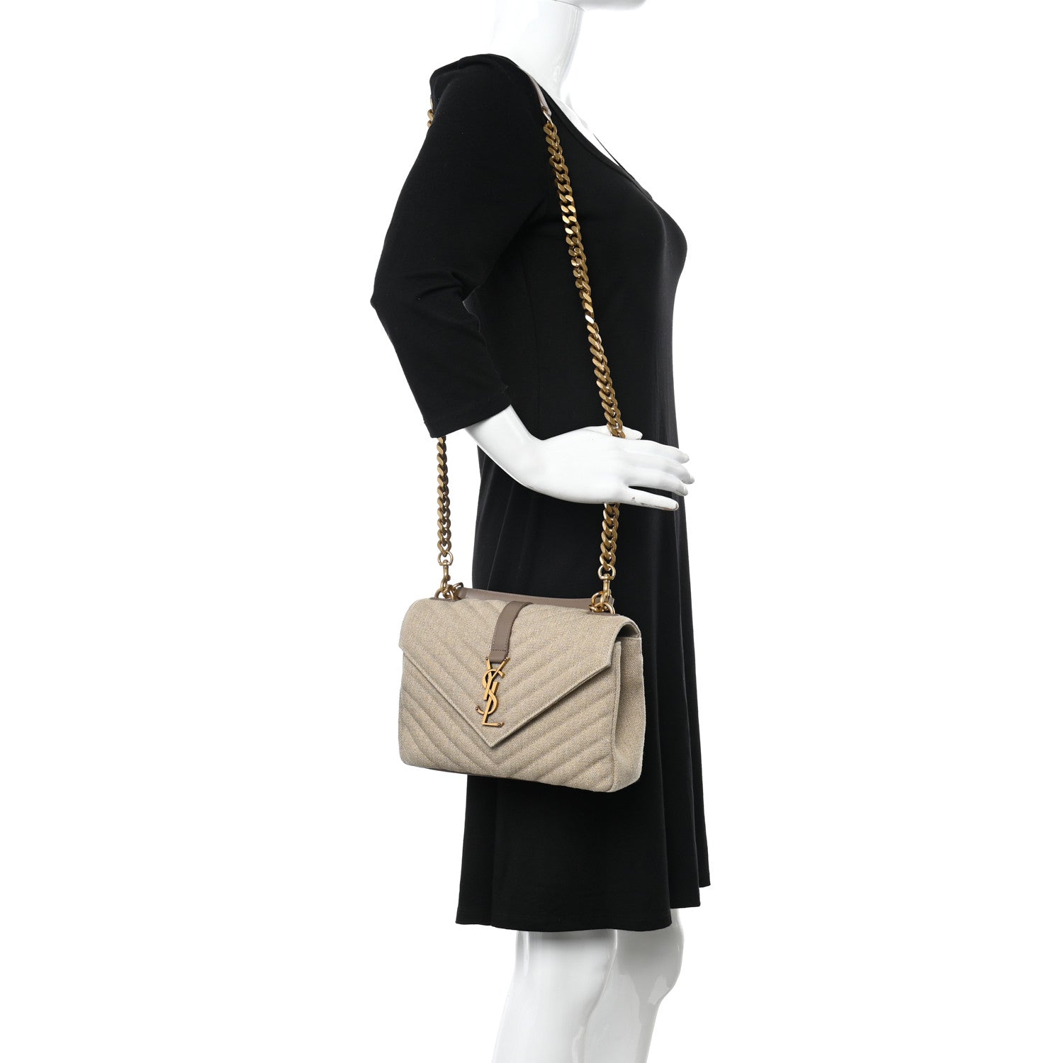 Saint Laurent Linen Quilted College Medium Chain Bag Taupe 2 of 10