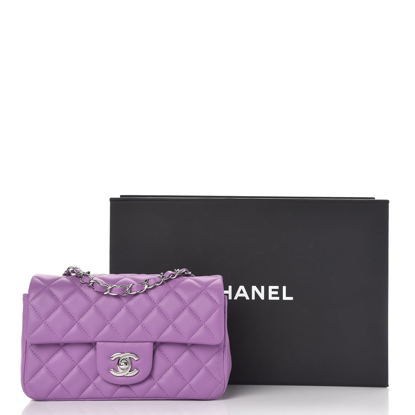Lambskin Quilted Mini Rectangular Flap Purple