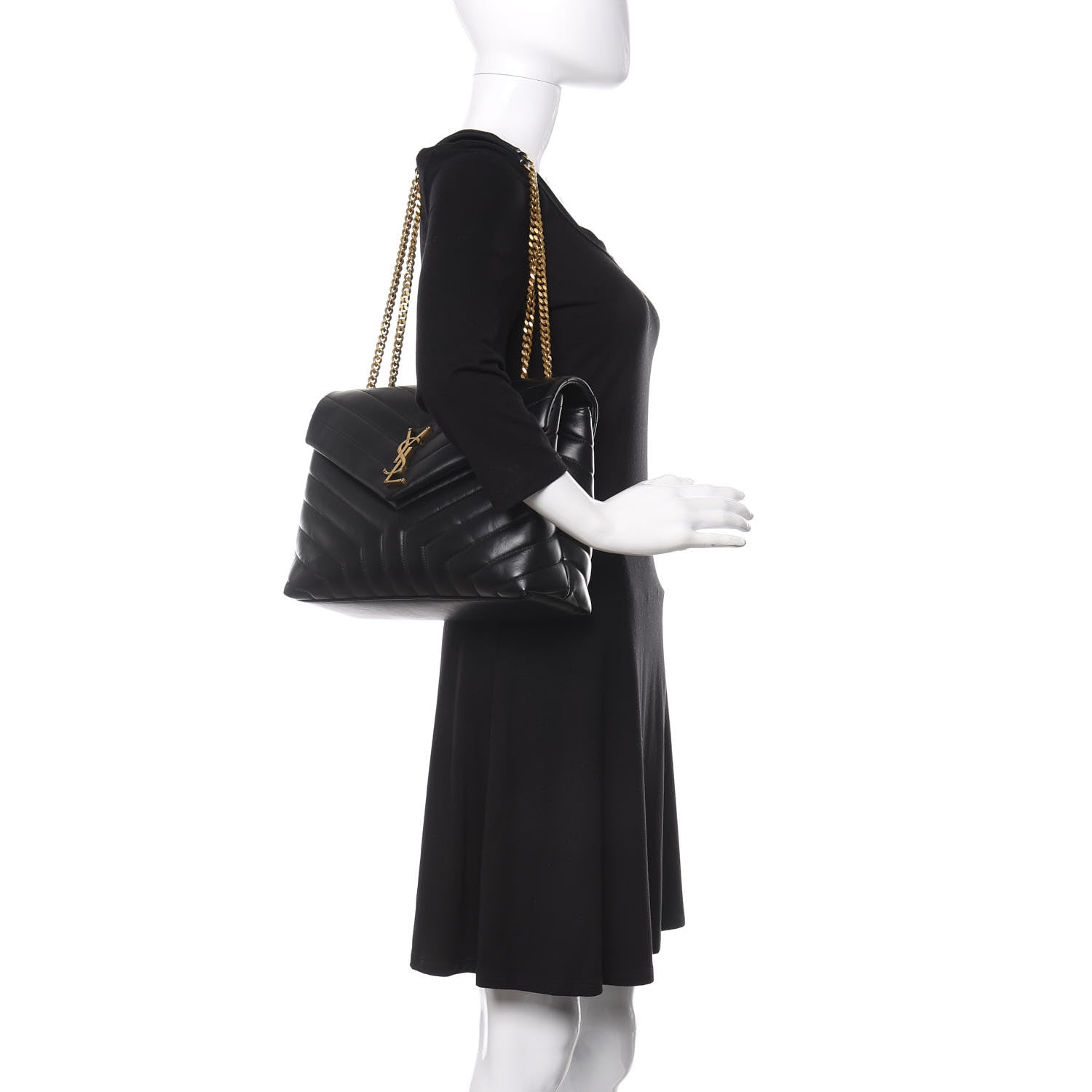 Saint Laurent Calfskin Y Quilted Monogram Medium Loulou Chain Satchel Black 2 of 11