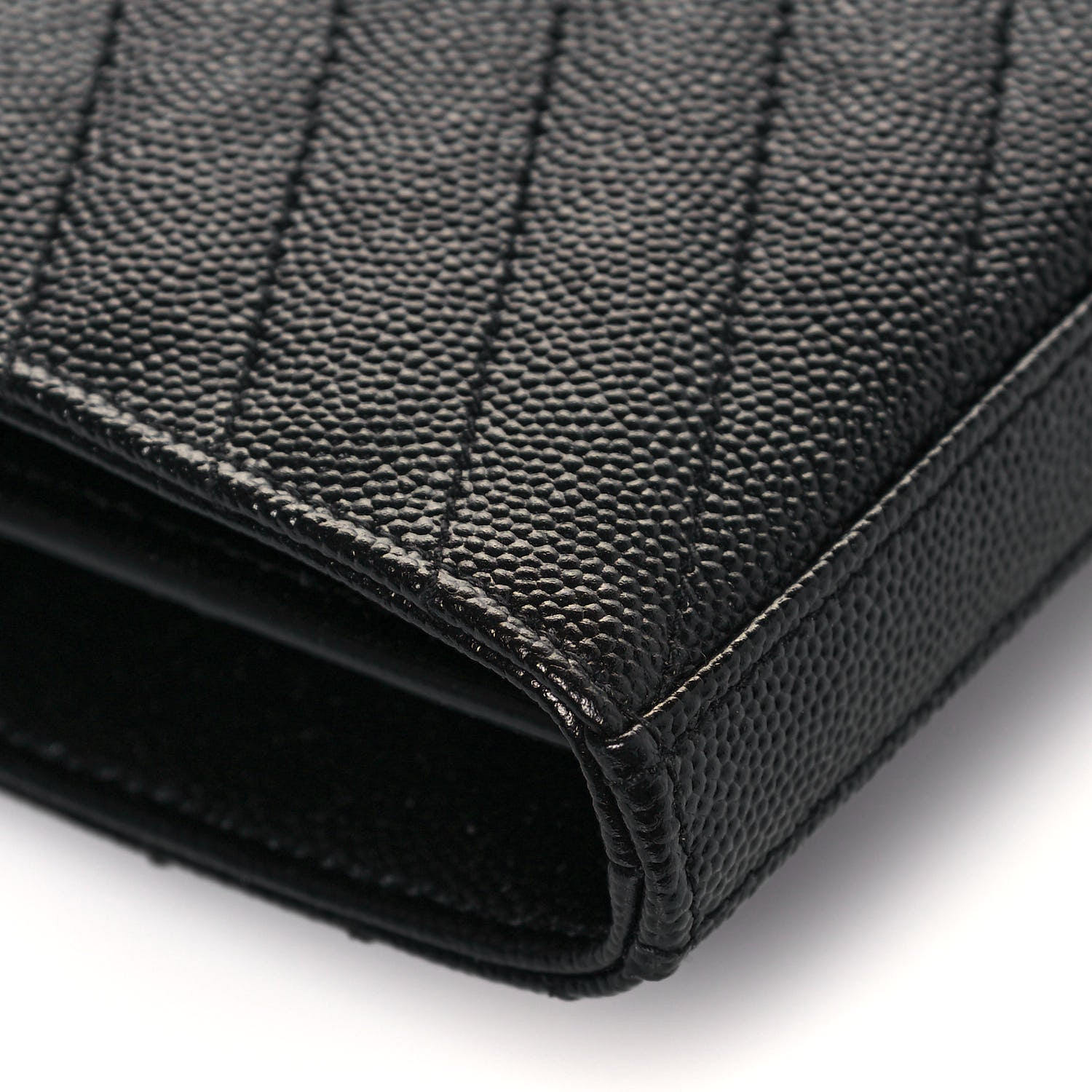 Saint Laurent Grain De Poudre Matelasse Chevron Monogram Chain Wallet Black 10 of 13