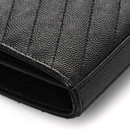 Saint Laurent Grain De Poudre Matelasse Chevron Monogram Chain Wallet Black 10 of 13