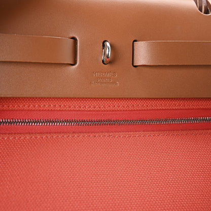 Hermes Vache Hunter Toile Herbag Zip Retourne 31 PM Orange Mecano Fauve 7 of 12