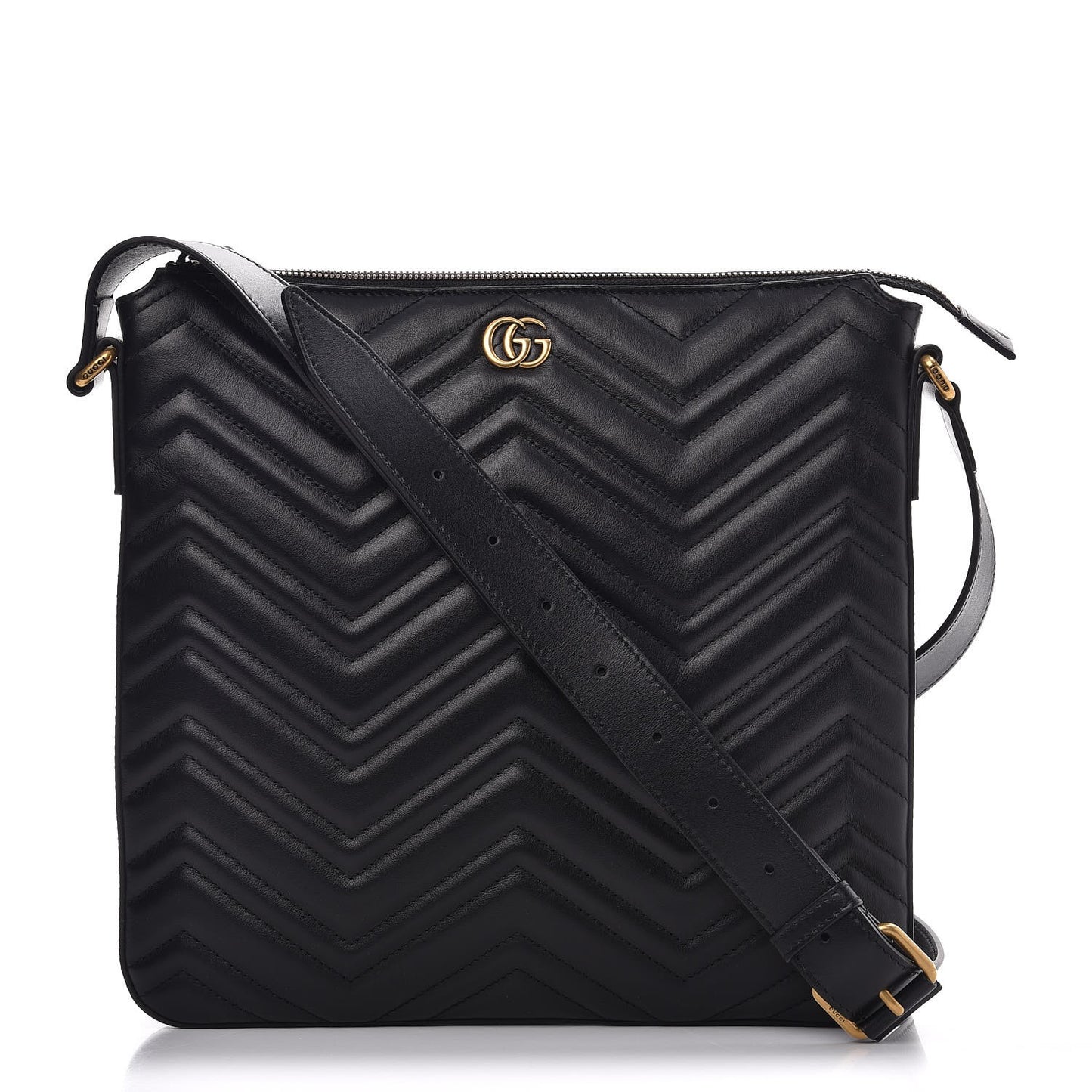 Calfskin Matelasse GG Marmont Flat Messenger Bag Black
